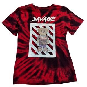 Prime Threads Kids‎ Red Black Tie Dye Savage Bear Graphic T-Shirt L 14/16